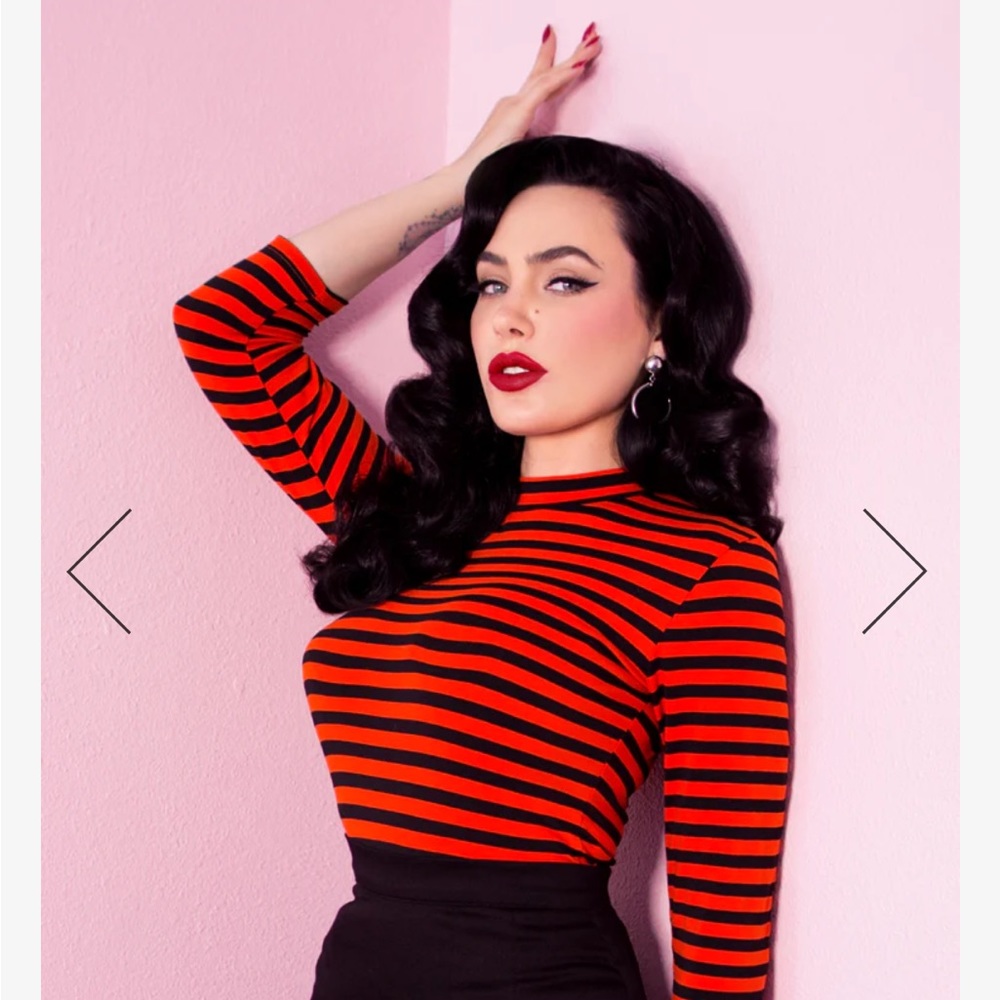 Bad Girl 3/4 Sleeve Top in Orange & Black Stripe